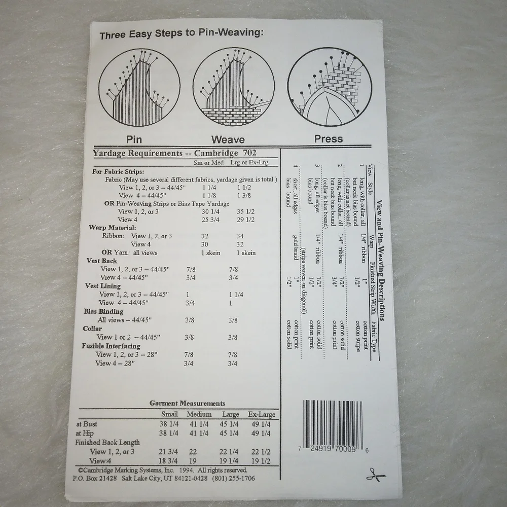 PIN-WEAVING vest #702 Size Large, Ex-Large,  Just 3 Easy Steps!